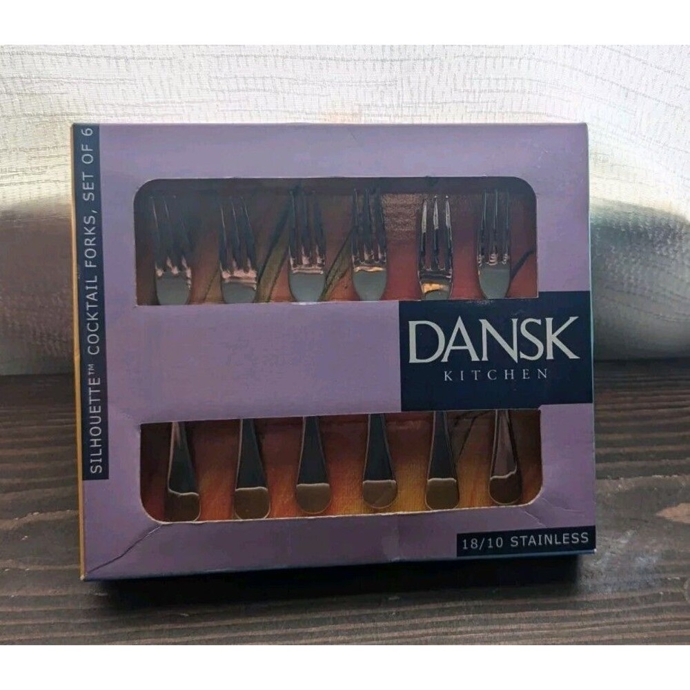 Dansk SILHOUETTE Stainless 6 Cocktail/Seafood Forks 18/10 Glossy